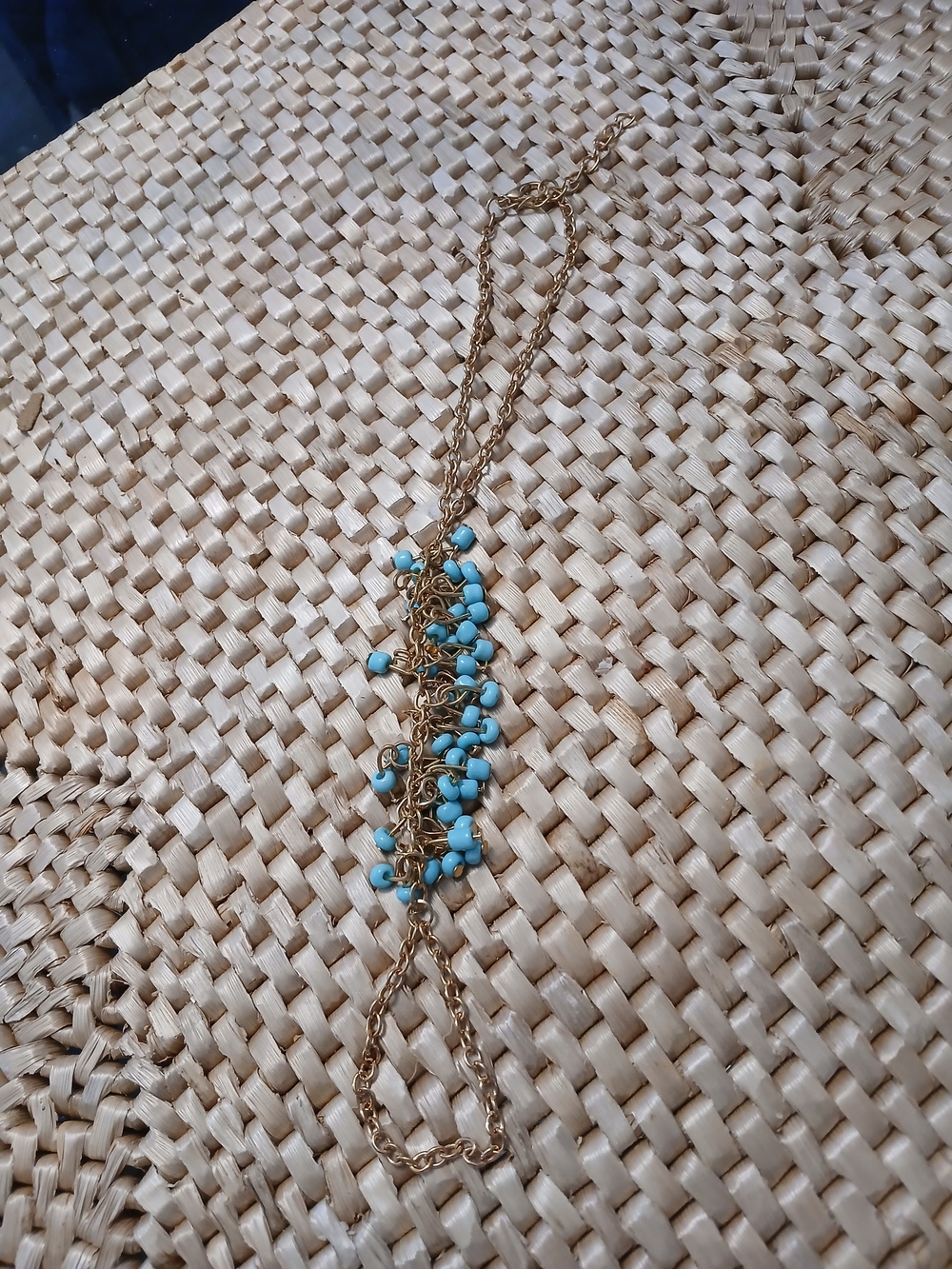 Gold Chain Anklet  with Turquoise Bead Clusters - Women Jewelry